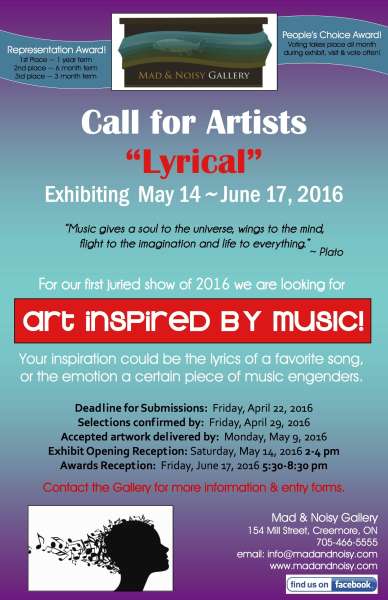 CALL FOR ARTISTS; LYRICAL Exhibit May 14 - June 17, 2016