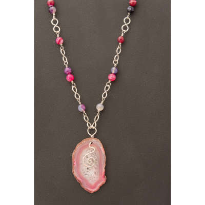 Necklace - Agate Slice Pink