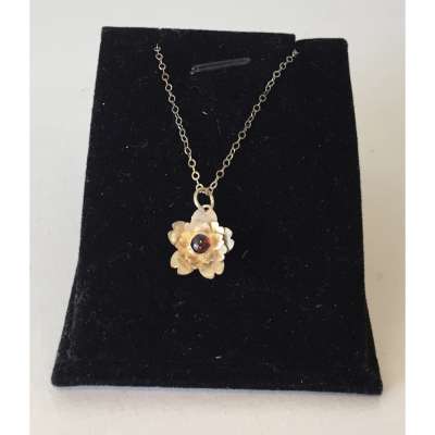 Necklace - Layered Fine Silver Sakura with Garnet
