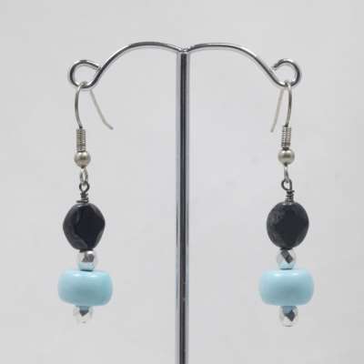 Earrings - Turquoise & Obsidian