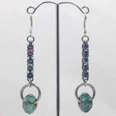 Earrings - sterling hooks, peacock blue chainmail