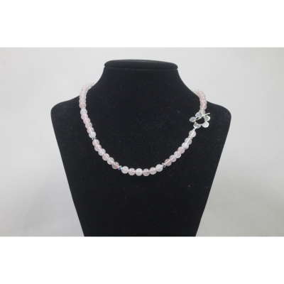 Necklace - Rose quartz choker with flower clasp
