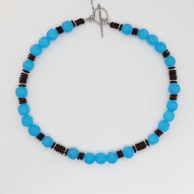 Necklace - blue with brown beads