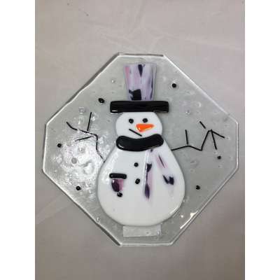Fused glass plate - Snowman