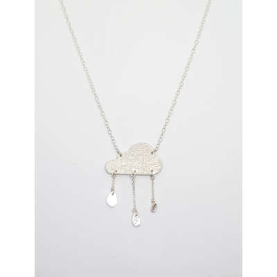 Necklace - Fine Silver Cloud with Raindrops
