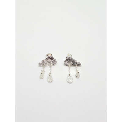 Earrings - Fine Silver Cloud with Raindrops