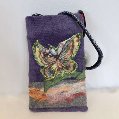 Glasses Case - Purple felted butterfly