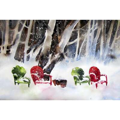 Red and Green Chairs - Christmas Greeting Card