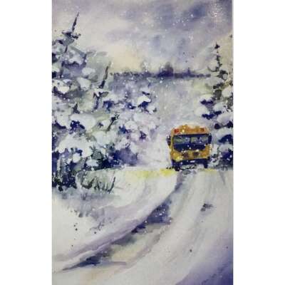 Winter Greeting Card - School Bus