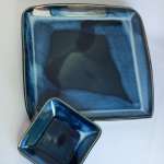 Chip and Dip Set in dark blue and sky Stoneware