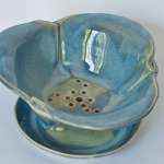 Folded Berry Bowl in sky blue and light green Stoneware
