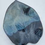 Hosta Leaf Platter in dark blue and variegated Stoneware 