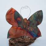 Raku Copper Butterfly on Redwood