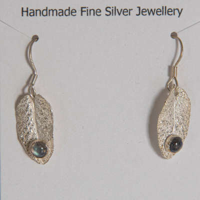 Earrings - Silver Sage Leaf with Labradorite