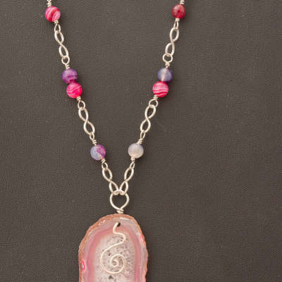 Necklace - Agate Slice Pink