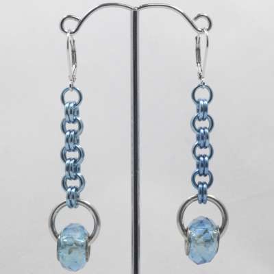Earrings - sterling hooks, aqua blue chainmaille