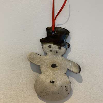 Frosty Snowman - Raku Pottery Ornament