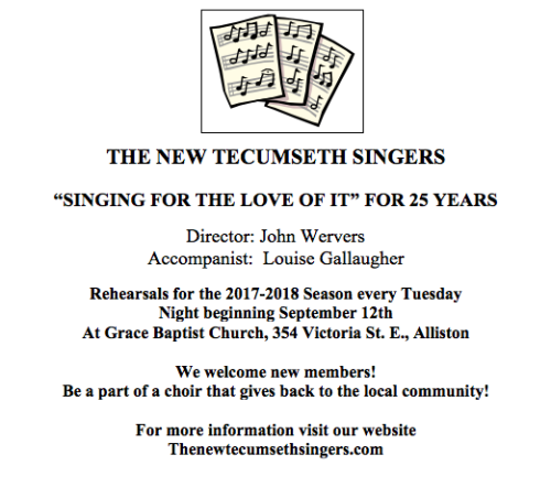 THE NEW TECUMSETH SINGERS  “SINGING FOR THE LOVE OF IT” FOR 25 YEARS