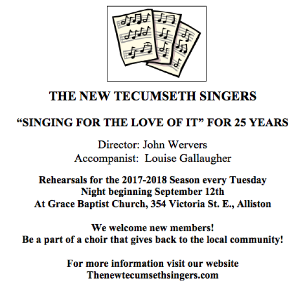THE NEW TECUMSETH SINGERS  “SINGING FOR THE LOVE OF IT” FOR 25 YEARS
