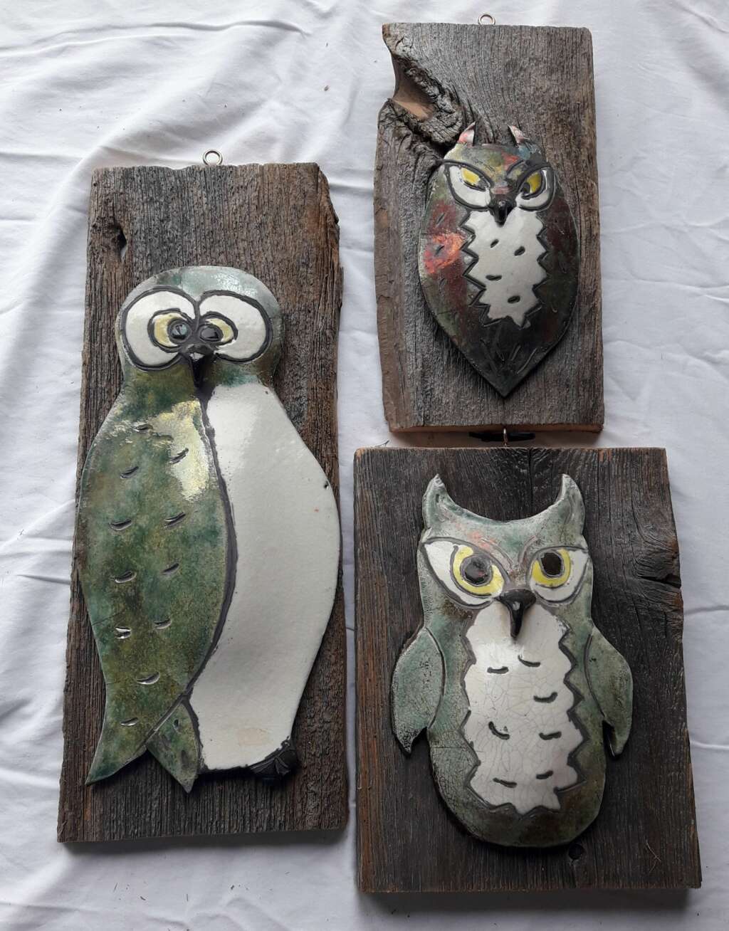 Raku Owls - wall hanging