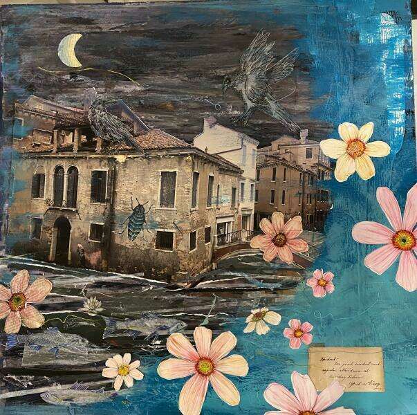 Venice. Mixed media collage on board. 24"x24"