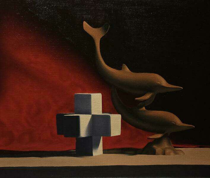 Dolphins. Oil on canvas paper. 8 in. x 10 in.