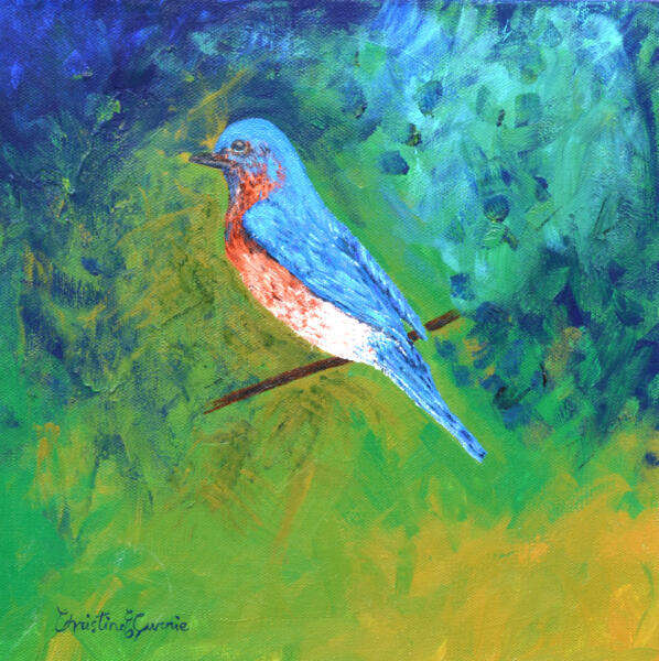 Eastern Bluebird, heavy acrylic on canvas, Urban Agriculture Flora and Fauna project, 2023. 12"W x 12"H x 1.5"D All rights reserved.