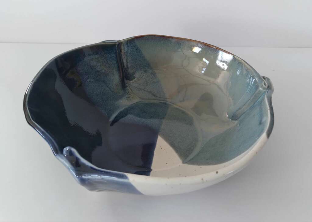 Folded bowl, white and blue