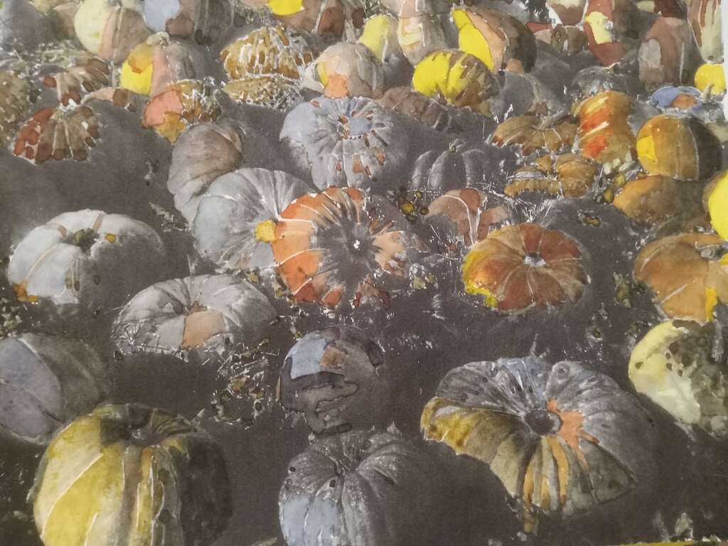 Farm Pumpkins, Painted Photograph, 10" x 7" (17" x 15" framed) $350