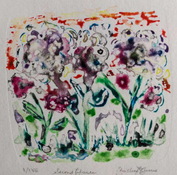 Second Chance, water-based monoprint on paper, 1/1 VE, 2023. All rights reserved.