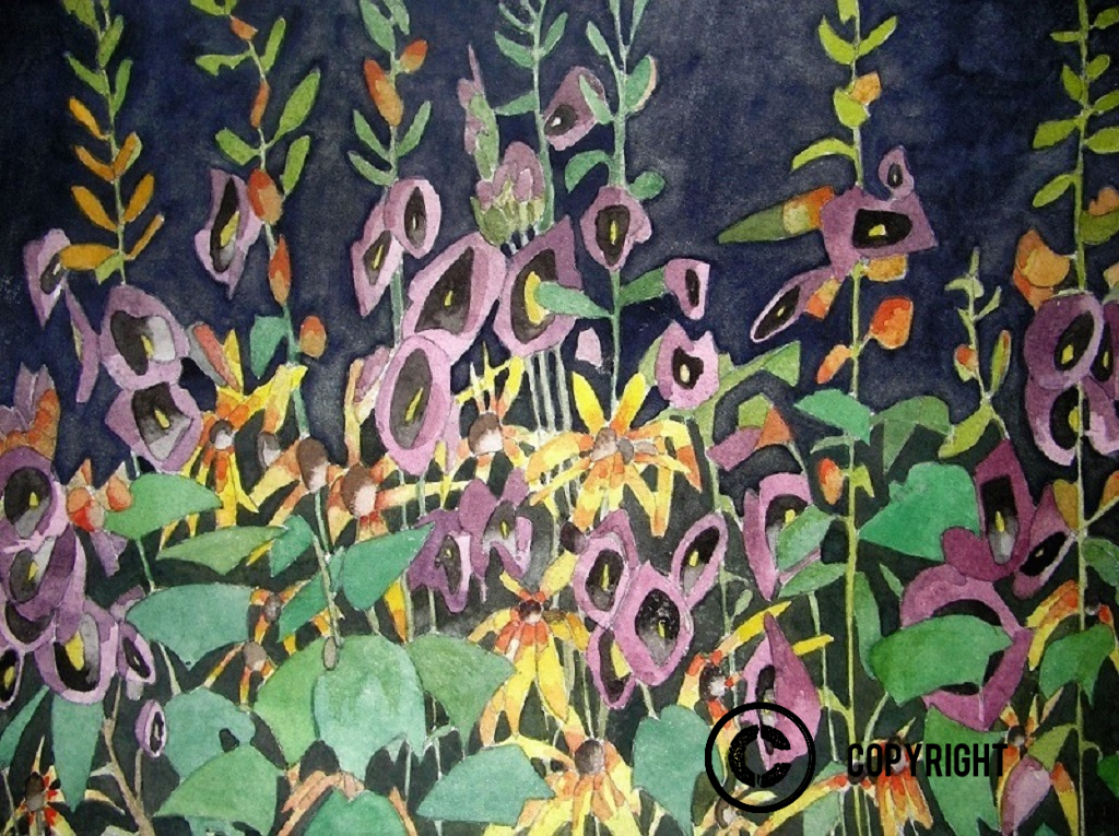 Bloomington Hollyhocks, Watercolour, 10" x 9" (21.50" x 20.25" framed) $800.00