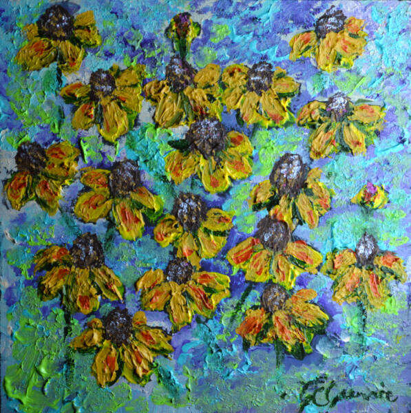 Rudbeckia Triloba, heavy acrylic on cradled wood panel, 2025. 6"W x 6"H x 0.5"D All rights reserved.