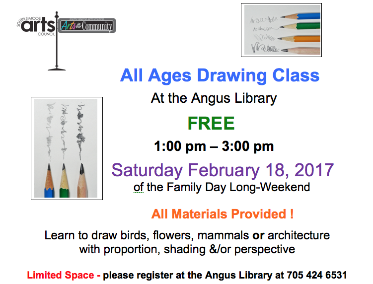 FAMILY DAY WEEKEND- SATURDAY FEBRUARY 18th: FREE - ALL AGES DRAWING CLASS with Len MacLeod