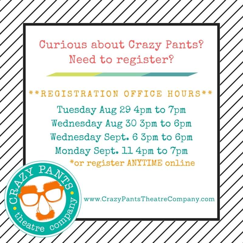 TIME TO REGISTER! for the Upcoming 2017/2018 Season at Crazy Pants Theatre Co.