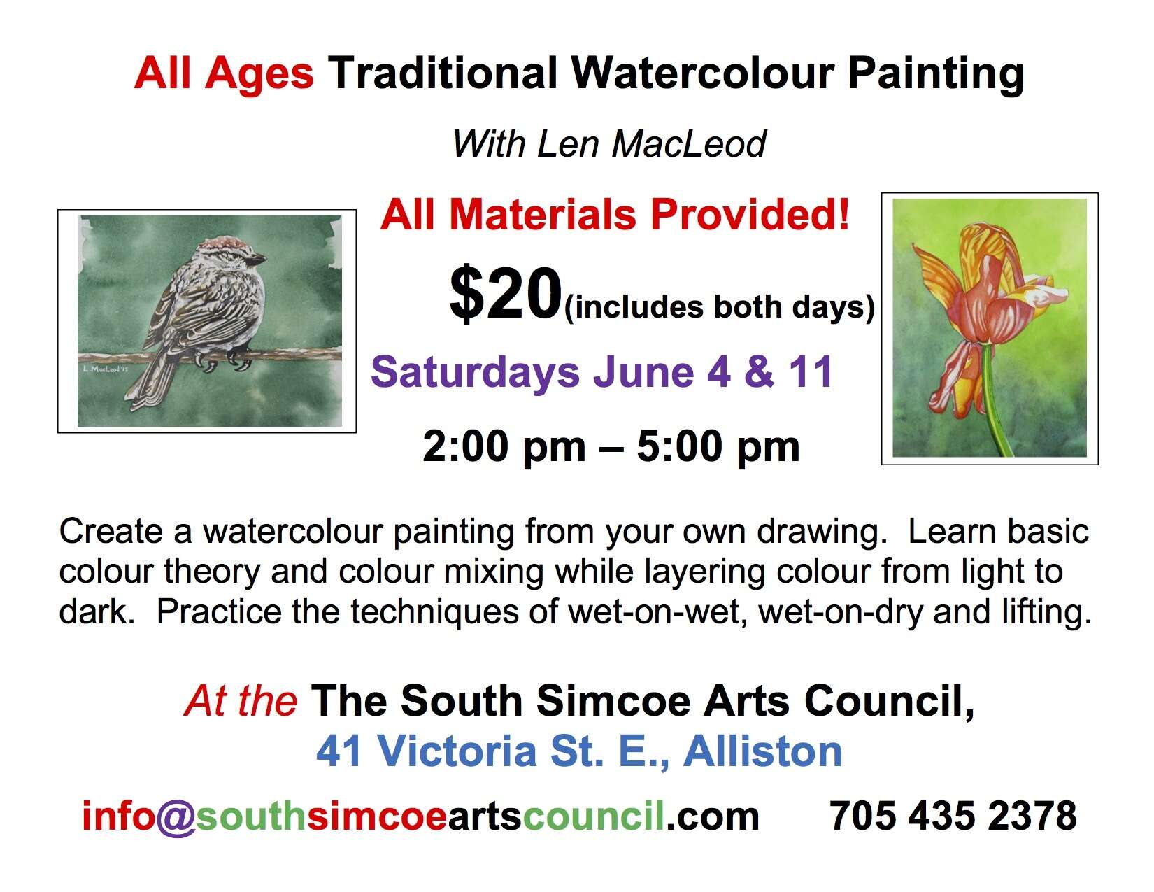 2 Day All Ages Watercolour Painting - June 4 & 11